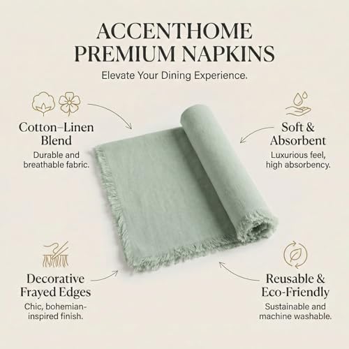 Accent Home Teal Linen Cloth Napkins, Set of 12, 18x18 Inches