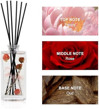 Wood & Willow Reed Diffuser Set with Dried Flowers (Wild Rose & Oud)