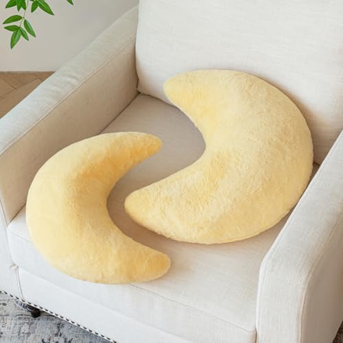 Moon Pillow, Decorative Throw Pillows with Soft Faux Rabbit for Bed Couch, Moon Shaped Pillows Plush Floor Cushions Room Decor Pillow for Sofa Bedroom Living Room