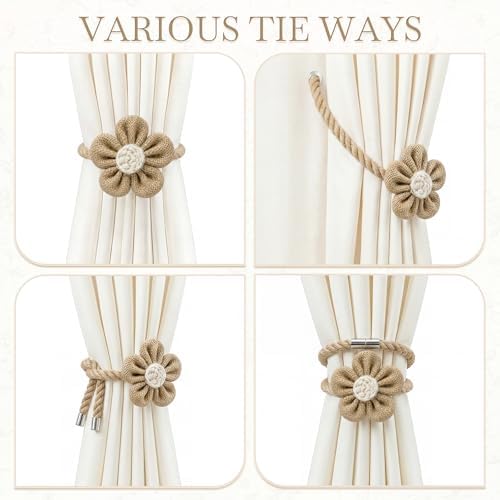 VIS'V Magnetic Curtain Tiebacks, Boho Curtain Holdbacks, Khaki, 4 Pcs