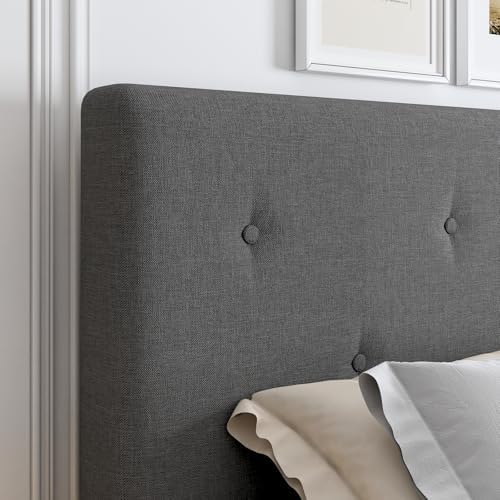 Full Size Linen Bed Frame with Adjustable Headboard Grey