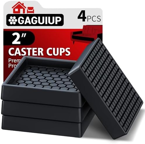 Non Slip Furniture Pads - 2x2 Anti Skid Caster Cups, 4PCS Square Furniture Coasters for Hardwood Floors, Anti Slide Furniture Cup Bed Floor Protectors, Furniture Stoppers to Prevent Sliding(Black)