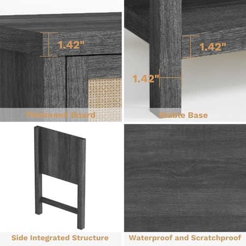 Eclatara Large Rattan Night Stand with 2 Drawers and Storage Shelf