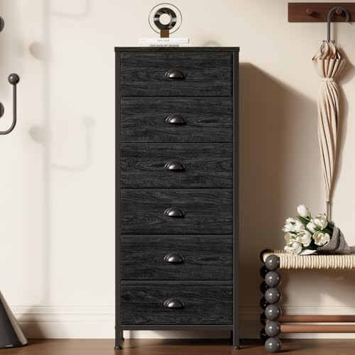 Furnulem Black Dresser for Bedroom, Tall Fabric Chest of Drawers