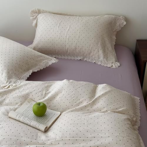 Cotton Polka Dot Full Size Duvet Cover with 2 Pillowcases,80"×90"