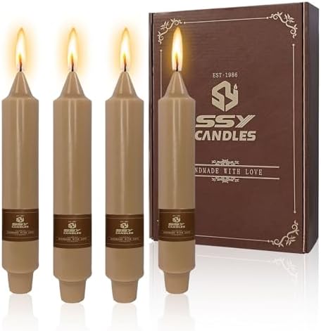 NJAO HOO Brown Short Taper Candle 7 Inch Candlesticks Unscented Dripless Tapered Candle Set for Home Decor Wedding Party Dinner Candles, 4 Pack