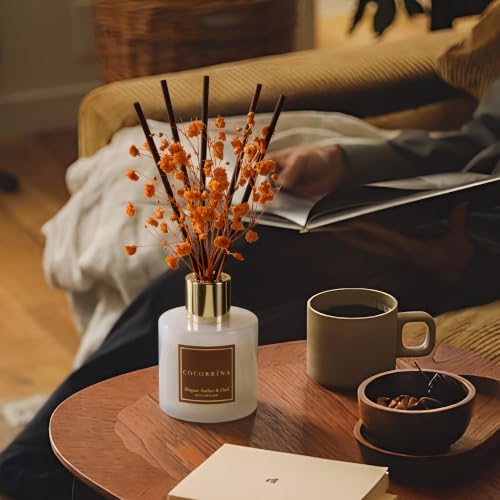 COCORRÍNA Reed Diffuser - Elegant Amber & Oud 3.38 fl oz Reed Diffuser for Bedroom Bathroom Home Décor