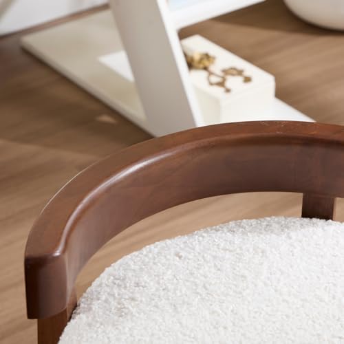 Ya-Home Modern Vanity Chair Upholstered Small Ottoman Footstool, Make Up Stool Sherpa Fabric with Backrest Wooden Frame for Living Room Bedrooms, 2PCS, White