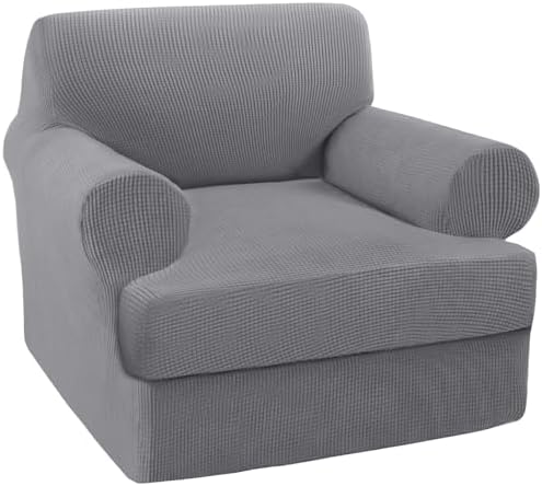 Turquoize T Cushion Chair Slipcover Armchair Slipcover for Living Room Stretch Sofa Couch Cover Soft Armchair Cover Washable Furniture Covers with Individual T Cushion Seat Covers (Chair, Dove)