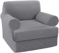 Turquoize T Cushion Chair Slipcover Armchair Slipcover for Living Room Stretch Sofa Couch Cover Soft Armchair Cover Washable Furniture Covers with Individual T Cushion Seat Covers (Chair, Dove)