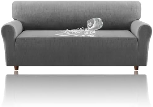 H.VERSAILTEX Jacquard Sofa Slipcover with Waterproof Seat Furniture Protector 1 Piece Stretch Sofa Covers with Elastic Bottom for Kids, Pets, Dog(Sofa, Grey)