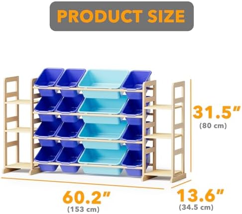 SpaceAid Toy Storage Organizer With 6 Shelves And 16 Bins, Modern Style Toy Organizers Storage Bookshelf For Kids Bedroom Playroom Organization Room Decor, Blue And Navy Blue
