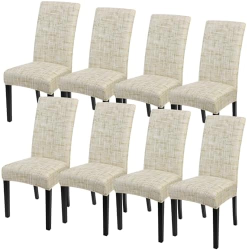 SearchI Dining Room Chair Covers Set of 8, Stretch Printed Parsons Chair Slipcovers Removable Washable Kitchen Chair Protector Cover for Dining Room, Hotel, Ceremony (Flaxen Print)