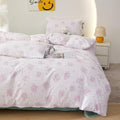HighBuy Farmhouse Floral Duvet Cover Set Twin Pink Flowers Bedding Set with Zipper Closure,100% Cotton Cooling Comforter Cover with 2 Bowknot Bow Tie Pillowcases for Hot Sleepers