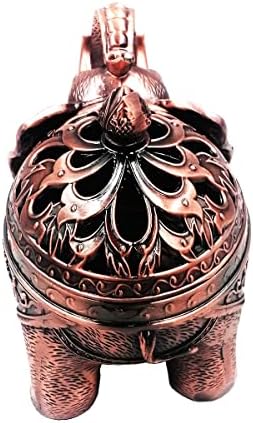Hourwof Metal Elephant Incense Holder,Vintage Cone Coil Incense Burner with Lid,Ash Catcher,Aromatherapy Ornament Home Office Decor,Red Copper