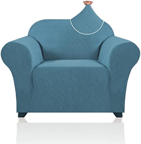 PrinceDeco Stretch Chair Cover Chair Slipcovers with Arms 1-Piece Chair Sofa Slipcovers or Living Room Non Slip Armchair Cover Furniture Protector Dogs Pet Friendly(Armchair,Storm Blue)