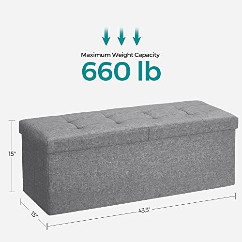 SONGMICS 43.3 Inches Storage Ottoman, Foldable Bench with Flipping Lid
