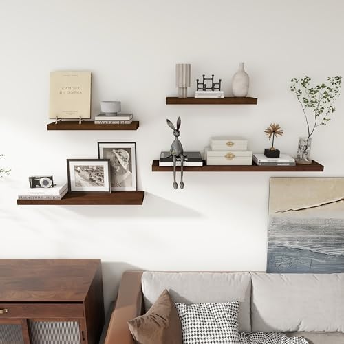 Axeman Floating Shelves, 2 Pack 8 Inch Deep Rustic Solid Wood Wall Shelves for Storage, Wall Mounted Display Shelving with Invisible Heavy-Duty Metal Bracket, 24" W x 8" D x 1.57" H, Walnut Finish