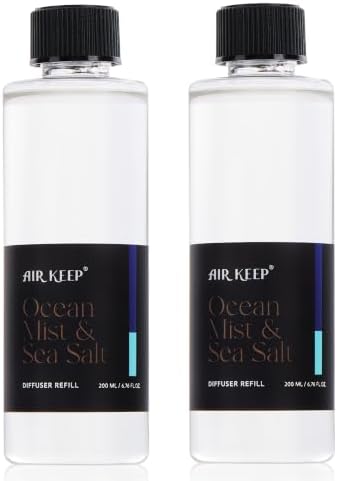 Airkeep Ocean Mist&Sea Salt Reed Diffuser Refill – 6.76 fl oz*2 – Premium Scented Oil for Home Aromatherapy – Long-Lasting Fragrance for Reed Diffusers – Perfect for Bathroom, Bedroom & Home Decor