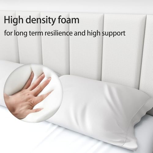 Upholstered Wall Mounted Headboard for Queen in Beige, Peel and Stick Wall Padding Panel Terry Cloth, 9 Panels Sized 9.84" x 23.62"