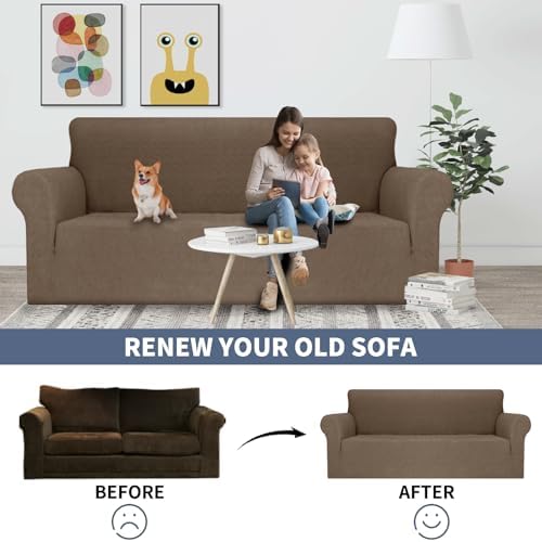 JIVINER Stretch Oversized Sofa Covers 1 Piece 4 Seater Couch Covers Jacquard Universal Sofa Slipcovers for Extra Large Funiture Protector for Kids, Pets (Brown, XL Sofa)