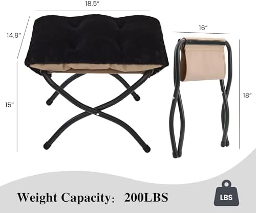 15"(H) Folding Ottoman, Set of 2, Foldable Footrest Stool, Small Foot Stool for Couch, Collapsible Foot Rest Ottoman for Sofa, Accent Padded Ottomans for Living Room, Bedroom, Black