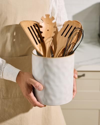 famiware Ceramic Utensil Holder, 7.2"+5.8", Set of 2, Cappuccino White