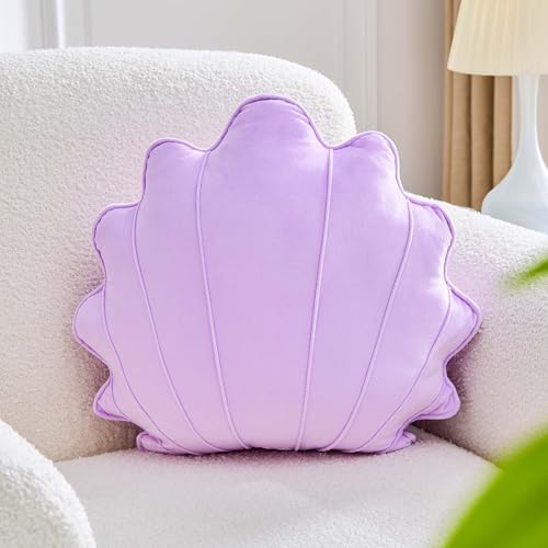 Uvvyui Shell Pillow Seashell Throw Pillow Shell Shaped Decorative Pillows Soft Velvet Sea Shells Pillow Aesthetic Home Decor Sea Ocean Beach Cushion Bed Pillow（Lavender, 15x13 Inch）