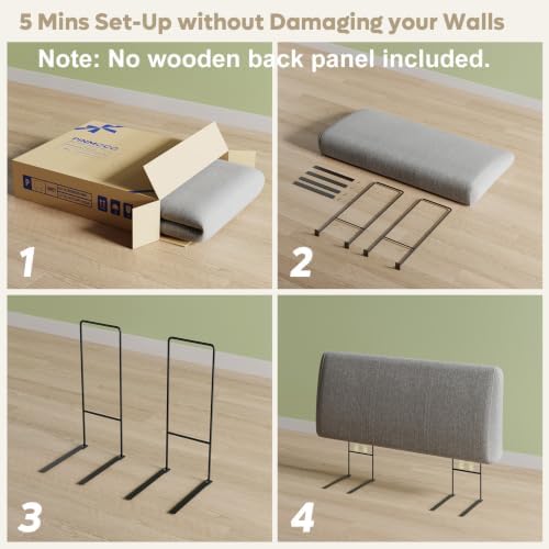 Pinmoco 4.7” Upholstered Headboard for Full Size Bed, No Drill Needed, 5 Min Assembly, Headboard for 8–14 Inch Mattress, Perfect for Renters Dorm Kids Pet, Linen Gray