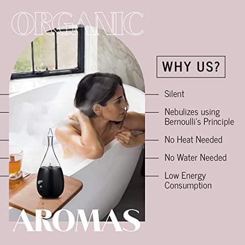 Raindrop 2.0 Aromatherapy Diffuser for Essential Oil, Waterless Glass Nebulizer w/Auto-Off Switch, BPA Free - Black