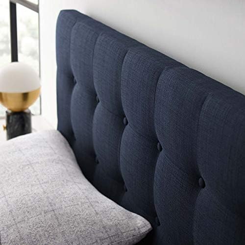 Modway Emily Tufted Button Linen Fabric Upholstered Full Headboard in Navy