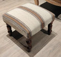 Handmade Jute Ottoman Stool with Wooden Legs | Square Upholstered Foot Rest & Accent Seating | Woven Vanity Stool for Living Room, Bedroom, Hall, Entryway & Home Décor (White Wool)