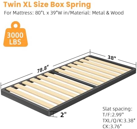 VIPSHOW 2 Inch Twin XL Sag-Proof Wooden Slats Box Spring with Round Corners