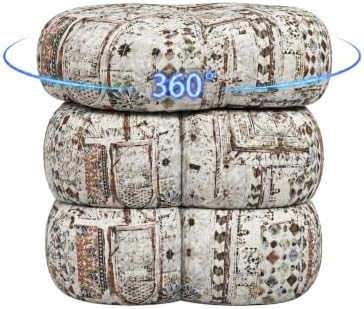 Get Set Style 360° Swivel Flower Ottoman, Vintages Vanity Stool Footrest with 300LBS Capacity, No Assembly Small Space Accent Chair for Living Room Bedroom Entryway (Neutral Vintage Mosaic)