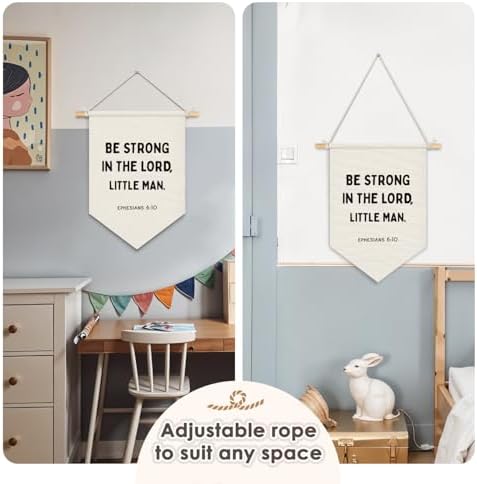 Christian Wall Decor for Classroom,Motivational Banner for Boys Bedroom Playroom, Be Strong in the Lord Little Man Bible Verse Wall Hanging Pennant Flag Banner, 15x11 Inch