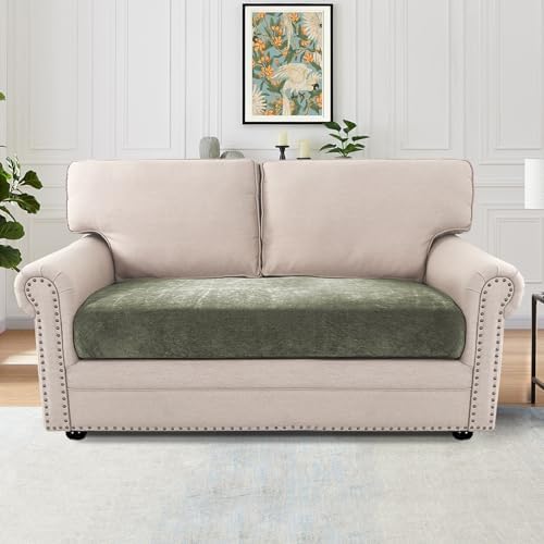 H.VERSAILTEX 2 Cushion Couch Covers for Sofa Stretch Mixed-Color Chenille Couch Covers for Dogs Thick Soft Durable Sofa Slipcovers All Seasons Universal(2 Seater Loveseat Cushion Cover,Tea Tree)