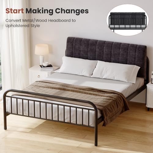 6.3" Upholstered Headboard for King Size Bed, Soft Chenille Fabric, Grey