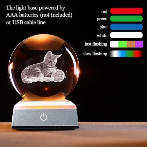 80mm Cat Lover Gifts for Women 3D Night Light Cat Crystal Ball