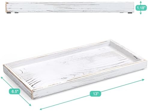 ALELION 13" White Bathroom Vanity Tray for Counter - Wood Decorative Tray for Toilet Tank Makeup Perfume Jewelry Catchall Table - Wooden Kitchen Countertop Organizer for Soap Dispenser