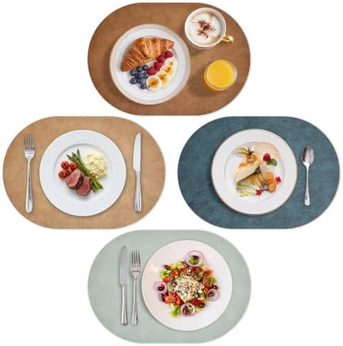 MOSAYT Vinyl Faux Leather Oval Placemats, Set of 4, Multicolor