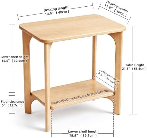 Small Real Natural Wood Side Table for Living Room, Bedroom