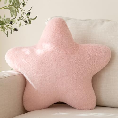 Star Pillow, Decorative Throw Pillow with Plush for Couch, Cute Decor Pillows for Bed, Aesthetic Star Shaped Pillow Fun Cushion for Sofa Living Room (Pink, 19.6 Inches)