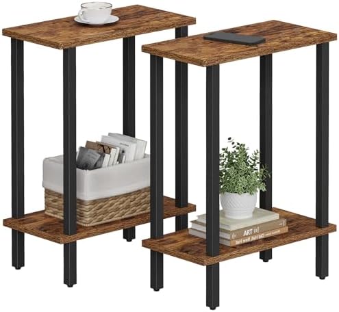 TUTOTAK Narrow Side Table Set of 2, Small End Table for Couch