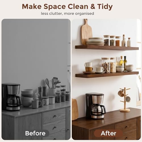 fuqing 40 Inch Floating Shelves 6.7'' Deep Dark Wood Wall Shelves Set of 2