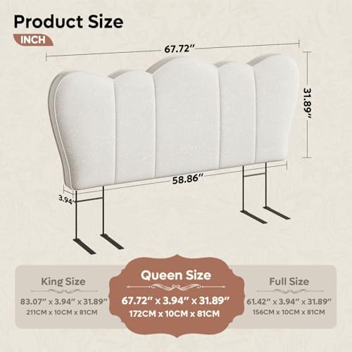 Pinmoco Queen Scalloped Upholstered Headboard, Beige