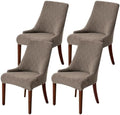 MIFXIN Wingback Side Chair Covers Dining Chair Slipcover Jacquard Stretch Sloping Armchair Protector Arm Chair Seat Cover for Dining Room Living Room Banquet Home Decor (Taupe, 4 Pcs)