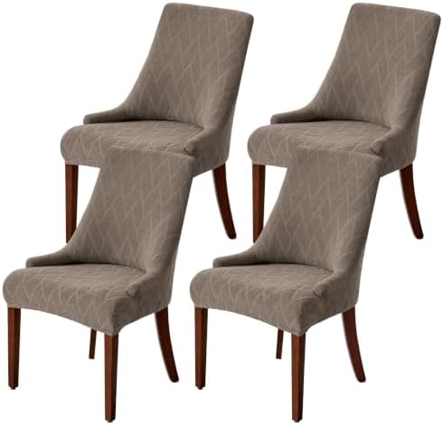 MIFXIN Wingback Side Chair Covers Dining Chair Slipcover Jacquard Stretch Sloping Armchair Protector Arm Chair Seat Cover for Dining Room Living Room Banquet Home Decor (Taupe, 4 Pcs)