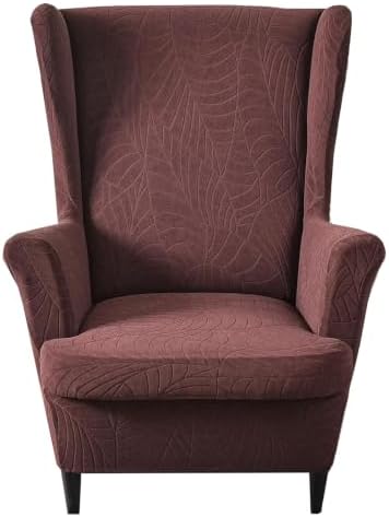 2 Piece Wingback Chair Cover Stretch Jacquard Wing Back Chair Slipcover with Armrest Washable Furniture Protector for Armchair Living Room Bedroom