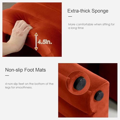 Rust Velvet Ottoman Stool, Backless Vanity Stool, Footrest for Couch