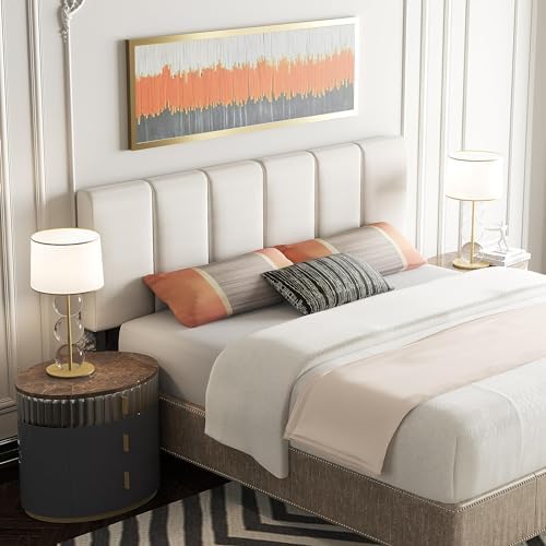 HAOBO Home Upholstered Queen Headboard Only, Linen Panel Grayish White